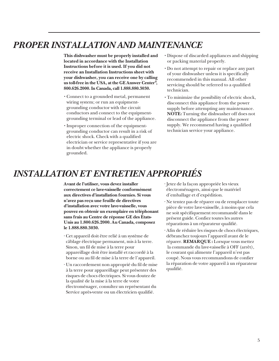 Proper installation and maintenance, Installation et entretien appropriés | GE Monogram ZBD5700 User Manual | Page 5 / 28