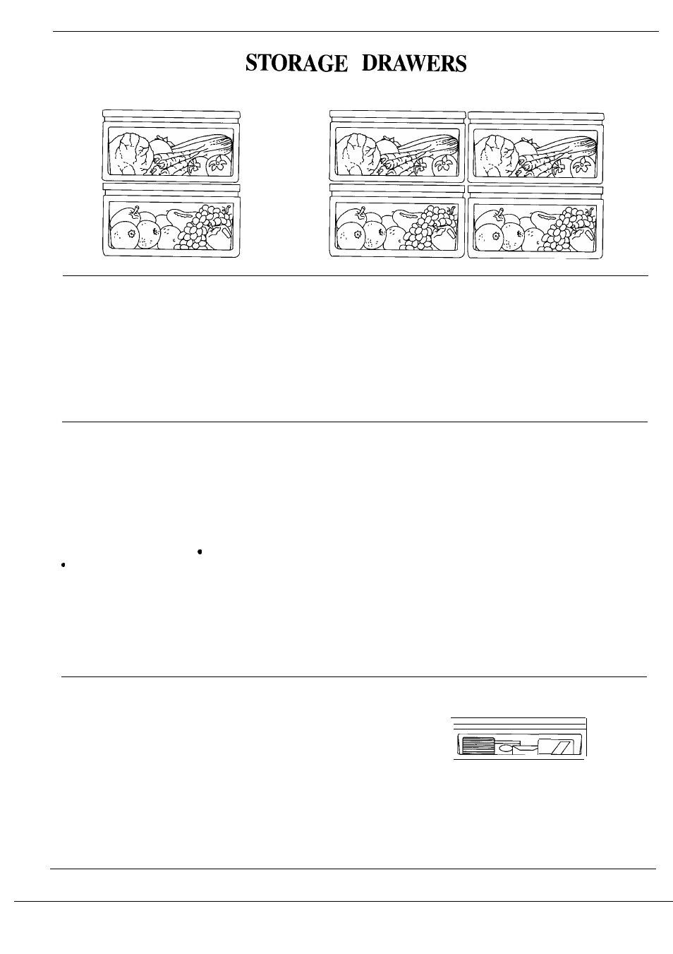 Storage drawers, Fruit and vegetable drawers, Sealed drawer unsealed drawer | Sealed snack pan | GE Monogram 36 User Manual | Page 11 / 24