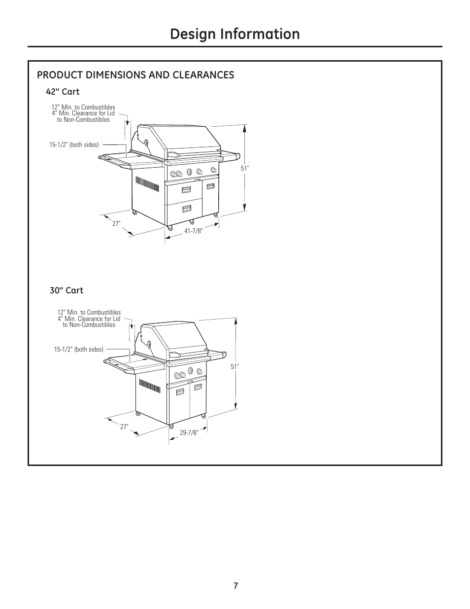 Design information, Product dimensions and clearances | GE Monogram Professional Outdoor Grills and Cooktop User Manual | Page 7 / 22