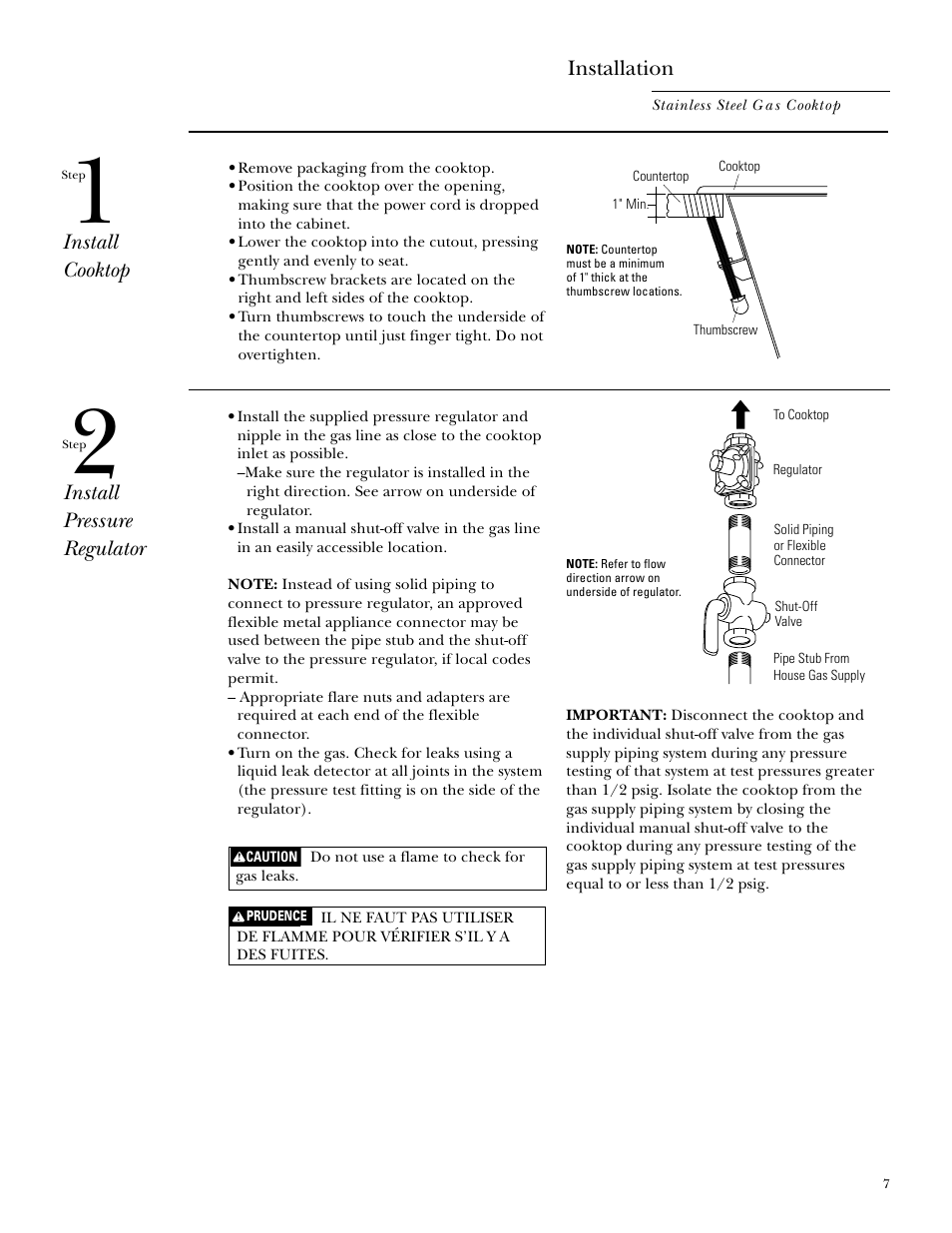 Install cooktop, Install pressure regulator, Install cooktop install pressure regulator | GE Monogram ZGU375NS User Manual | Page 7 / 12