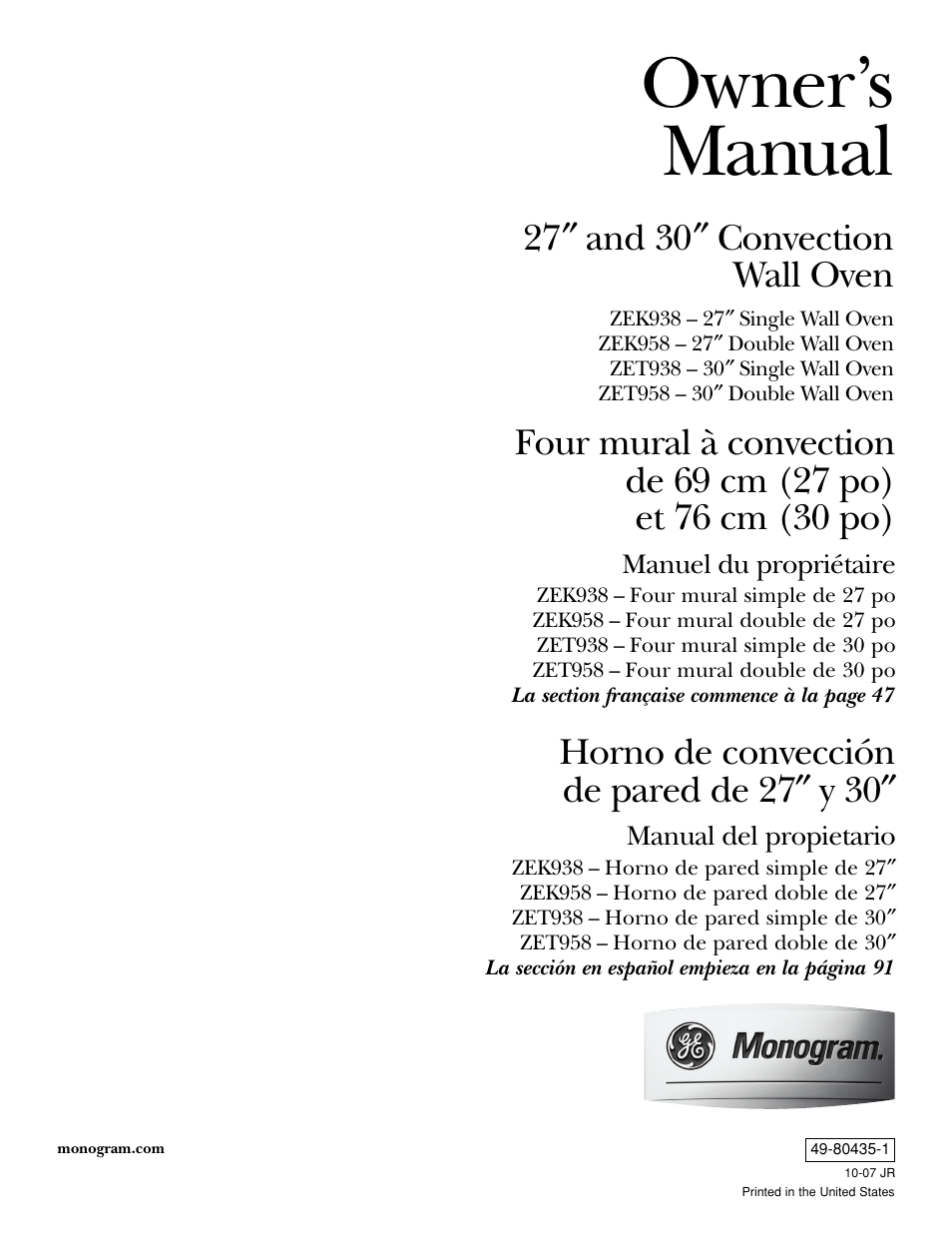 GE Monogram ZEK938 User Manual | 136 pages