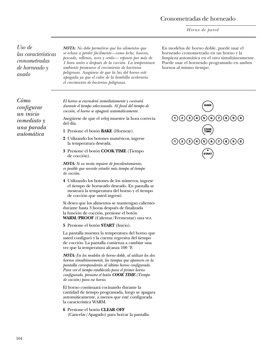Horneado y asado cronometrados, Horneado y asado cronometrados , 105, Cronometradas de horneado | GE Monogram ZEK938 User Manual | Page 104 / 136