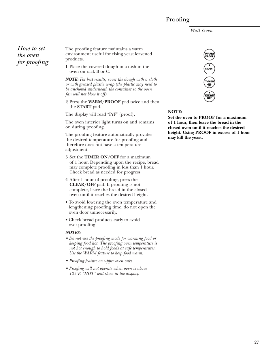 Proofing, How to set the oven for proofing | GE Monogram ZEK938 User Manual | Page 27 / 136