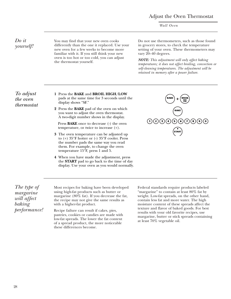 Thermostat, Adjust the oven thermostat, Do it yourself | GE Monogram ZEK938 User Manual | Page 28 / 136