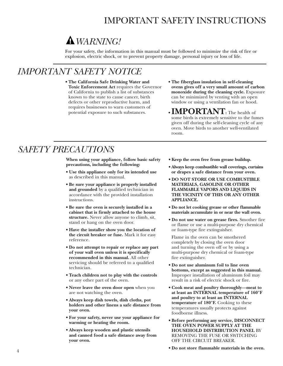 Safety instructions, Aluminum foil, Safety instructions , 5 | Aluminum foil , 9, 29, Important safety instructions safety precautions, Important safety notice, Warning, Important | GE Monogram ZEK938 User Manual | Page 4 / 136