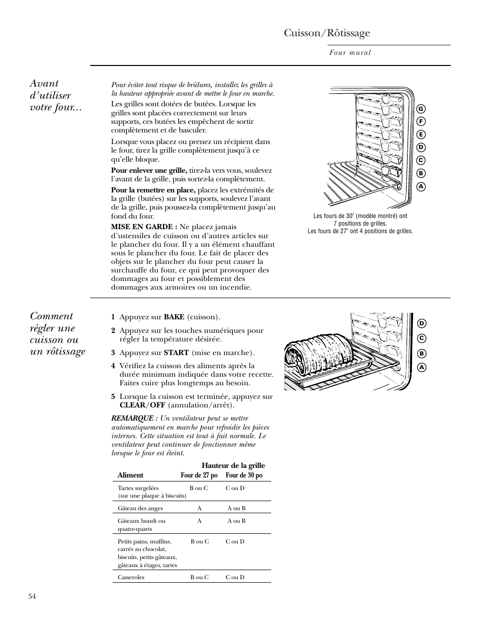 Cuisson/rôtissage, Cuisson/rôtissage , 55, Avant d'utiliser votre four | Comment régler une cuisson ou un rôtissage | GE Monogram ZEK938 User Manual | Page 54 / 136