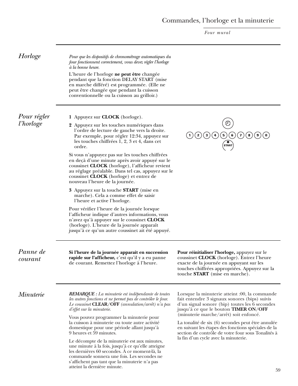 Horloge, Commandes, l’horloge et la minuterie, Pour régler l’horloge | Minuterie panne de courant | GE Monogram ZEK938 User Manual | Page 59 / 136