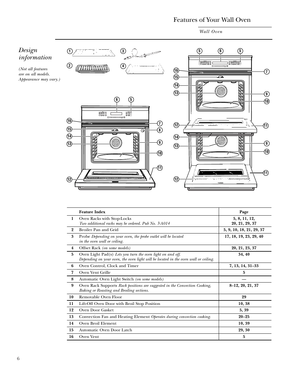 Features, Features of your wall oven, Design information | GE Monogram ZEK938 User Manual | Page 6 / 136