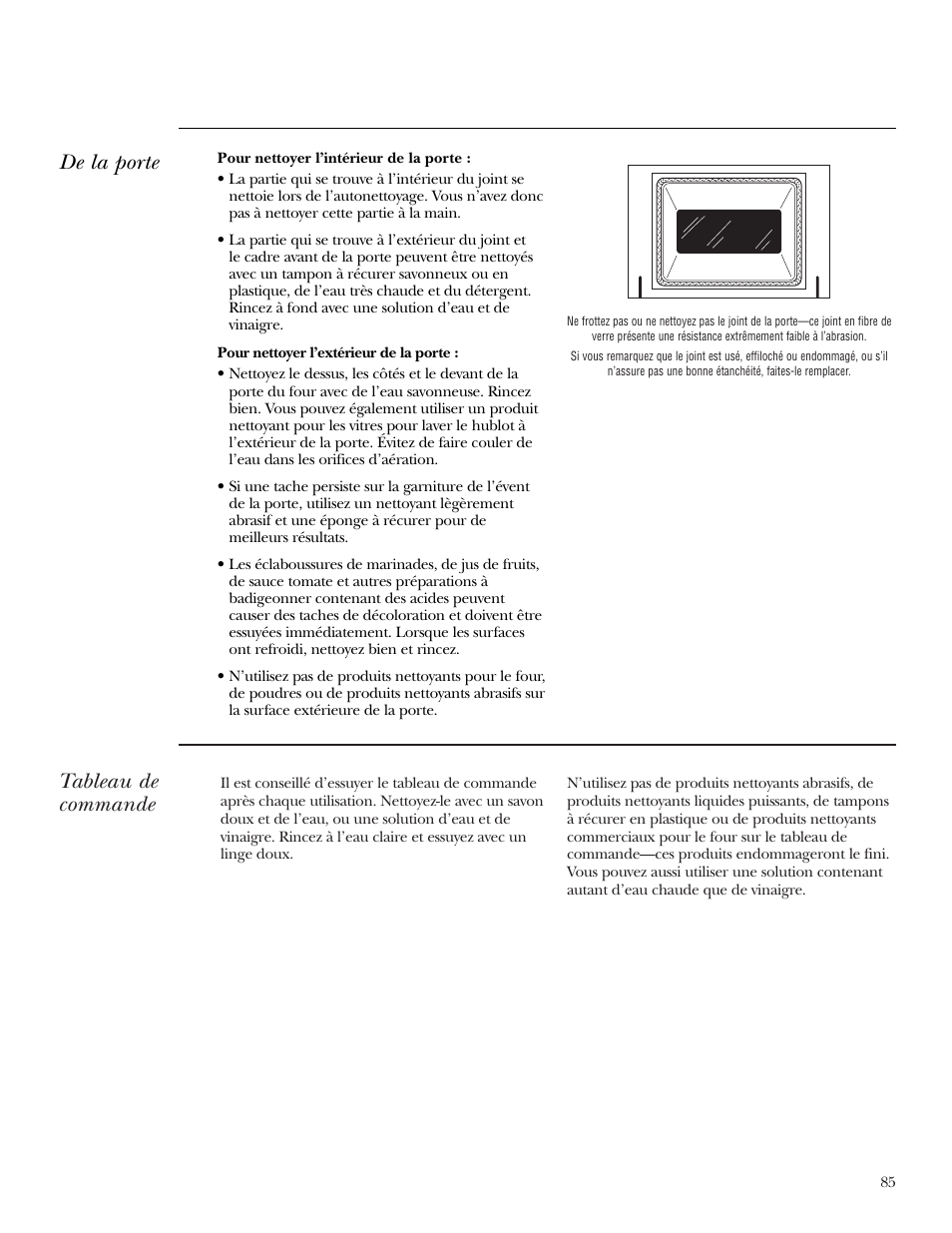 Panneau de contrôle, Porte du four, Tableau de commande | De la porte | GE Monogram ZEK938 User Manual | Page 85 / 136