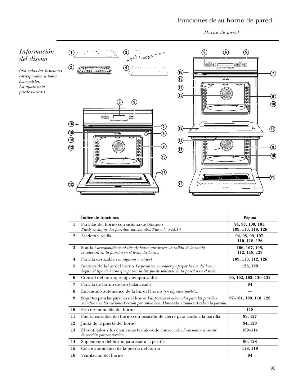 Funciones, Funciones de su horno de pared, Información del diseño | GE Monogram ZEK938 User Manual | Page 95 / 136