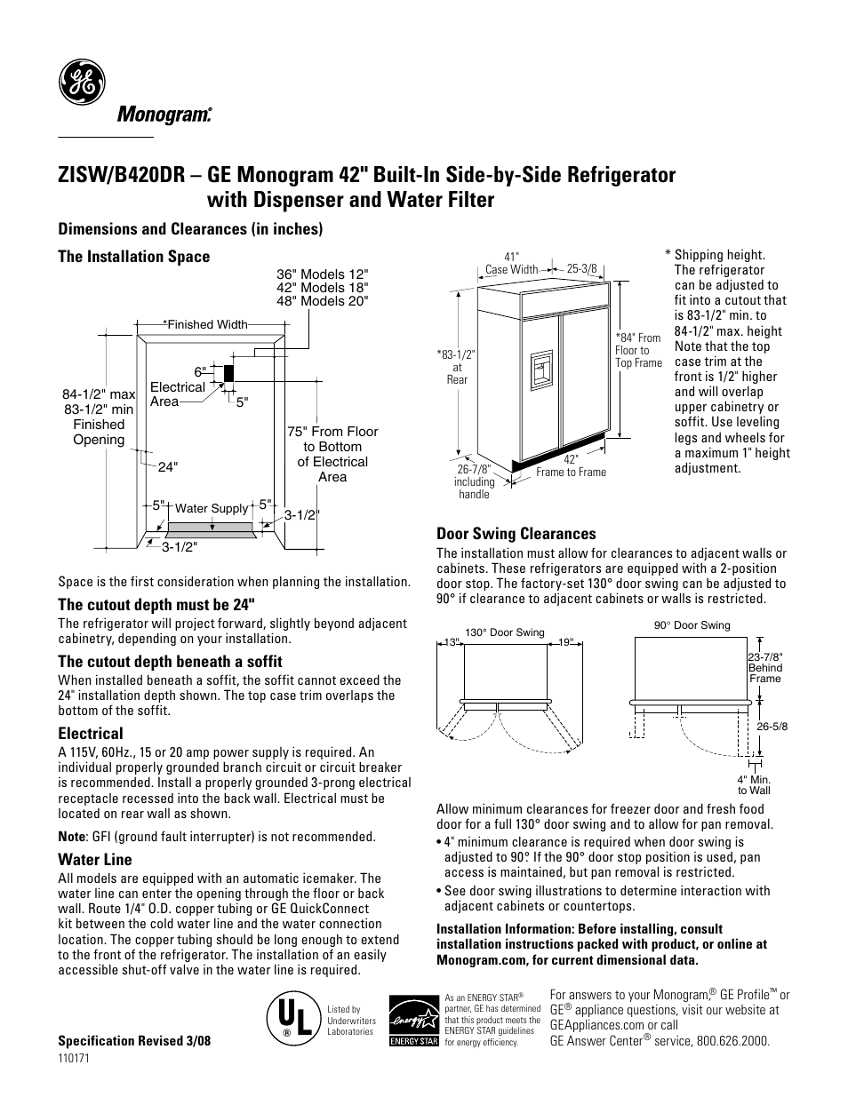 GE Monogram B420DR User Manual | 7 pages