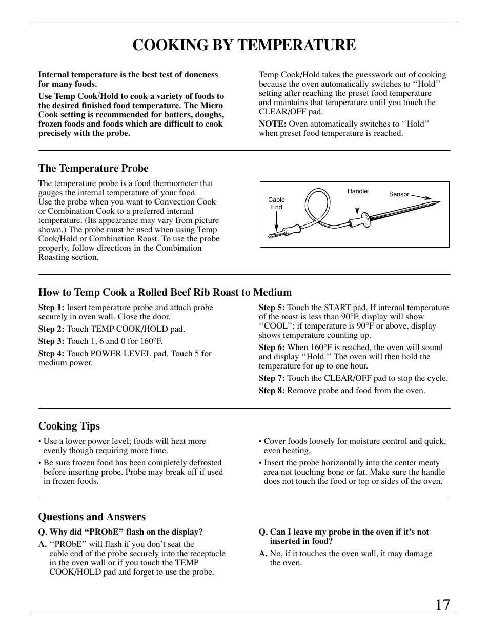 Cooking by temperature | GE Monogram ZMC1095 User Manual | Page 17 / 36