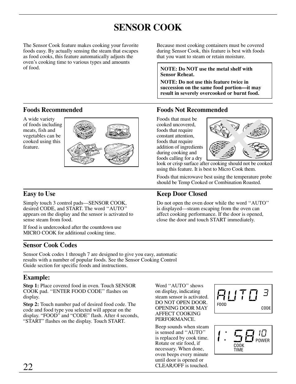 Sensor cook, Sensor cook , 23 | GE Monogram ZMC1095 User Manual | Page 22 / 36