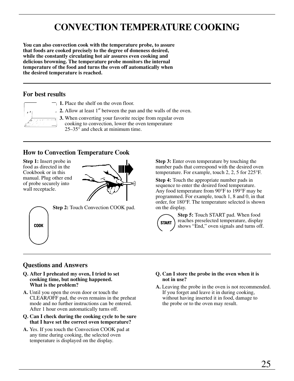 Cooking by temperature, 25 convection temperature cooking | GE Monogram ZMC1095 User Manual | Page 25 / 36