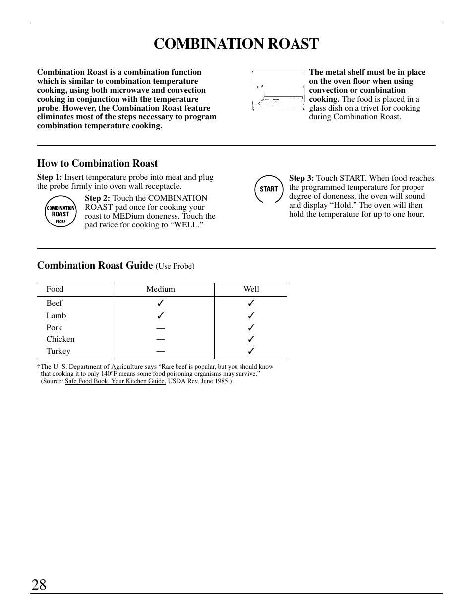 Combination roast, Combination roast , 29 | GE Monogram ZMC1095 User Manual | Page 28 / 36