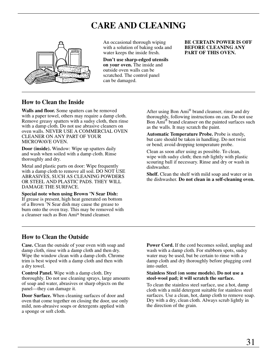Care and cleaning, 31 care and cleaning, How to clean the inside | How to clean the outside | GE Monogram ZMC1095 User Manual | Page 31 / 36