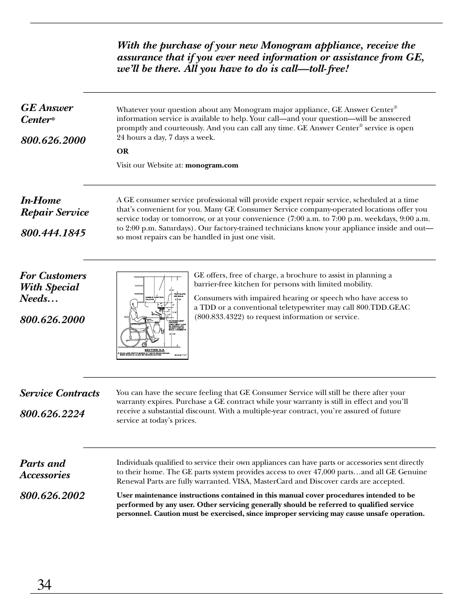 Consumer services | GE Monogram ZMC1095 User Manual | Page 34 / 36