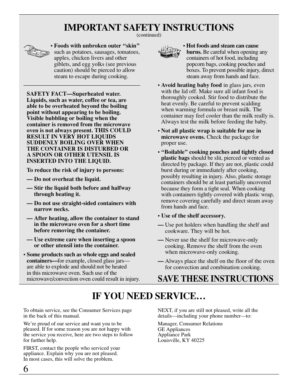 Important safety instructions, If you need service… 6, Save these instructions | GE Monogram ZMC1095 User Manual | Page 6 / 36