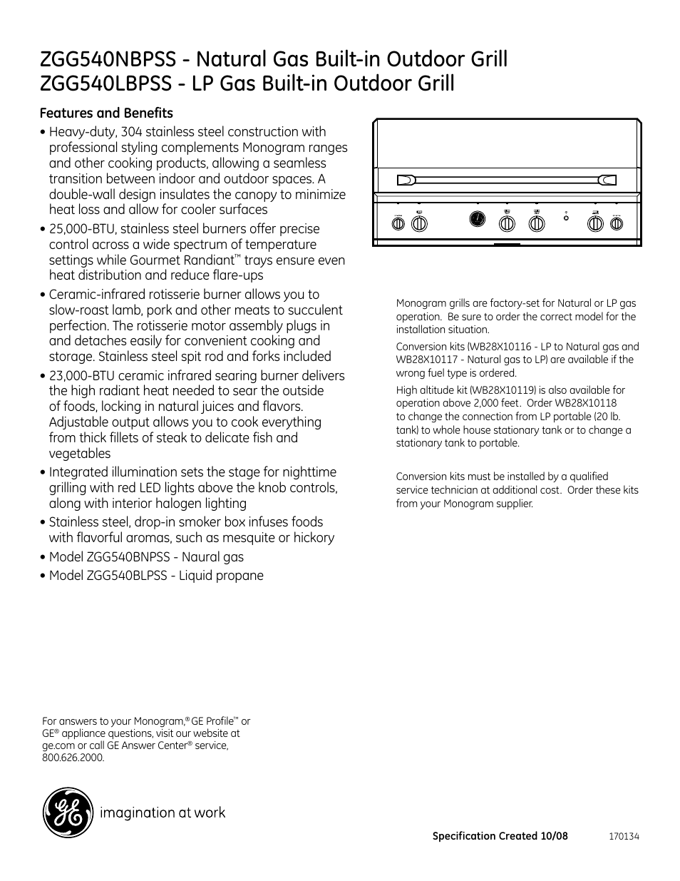GE Monogram ZGG540LBPSS User Manual | Page 2 / 2