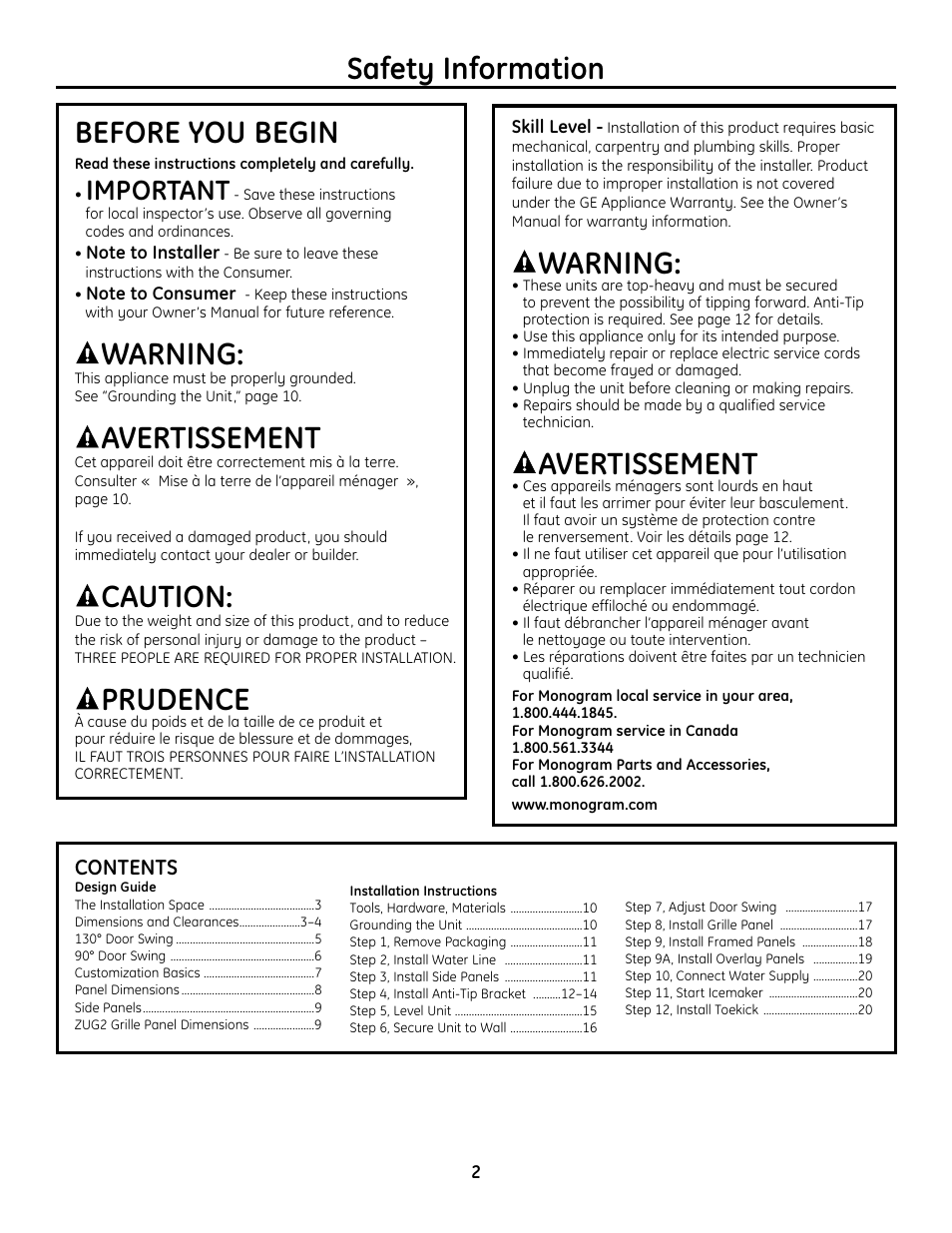 GE Monogram Built-In All-Refrigerator/Freezer User Manual | Page 2 / 24