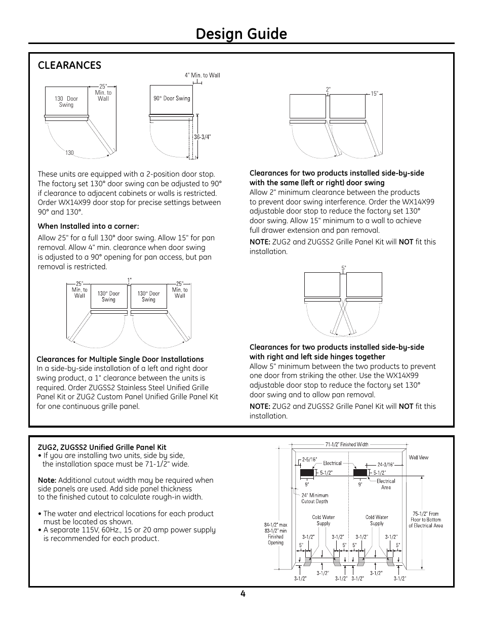 Design guide, Clearances | GE Monogram Built-In All-Refrigerator/Freezer User Manual | Page 4 / 24