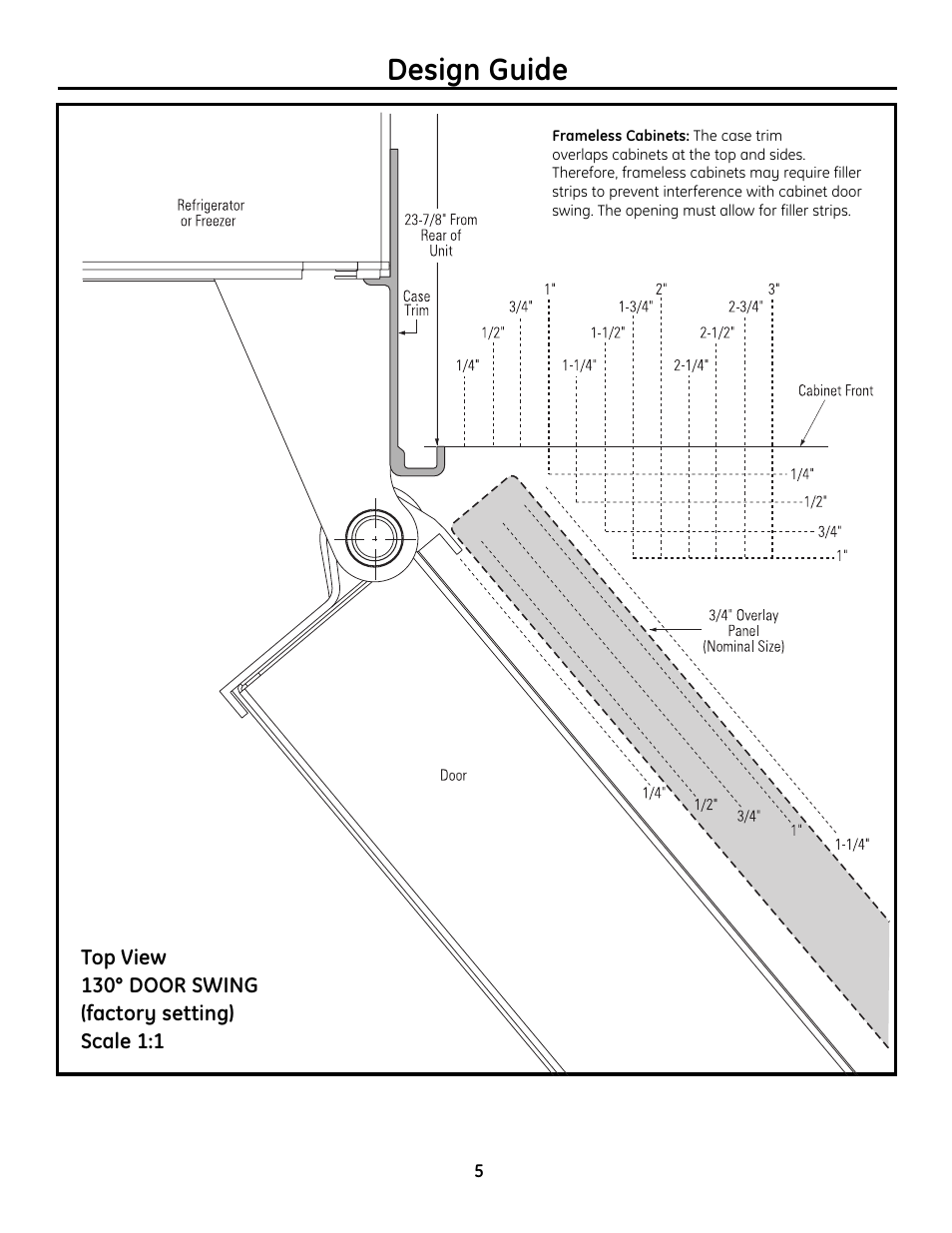 130° door swing, Design guide | GE Monogram Built-In All-Refrigerator/Freezer User Manual | Page 5 / 24