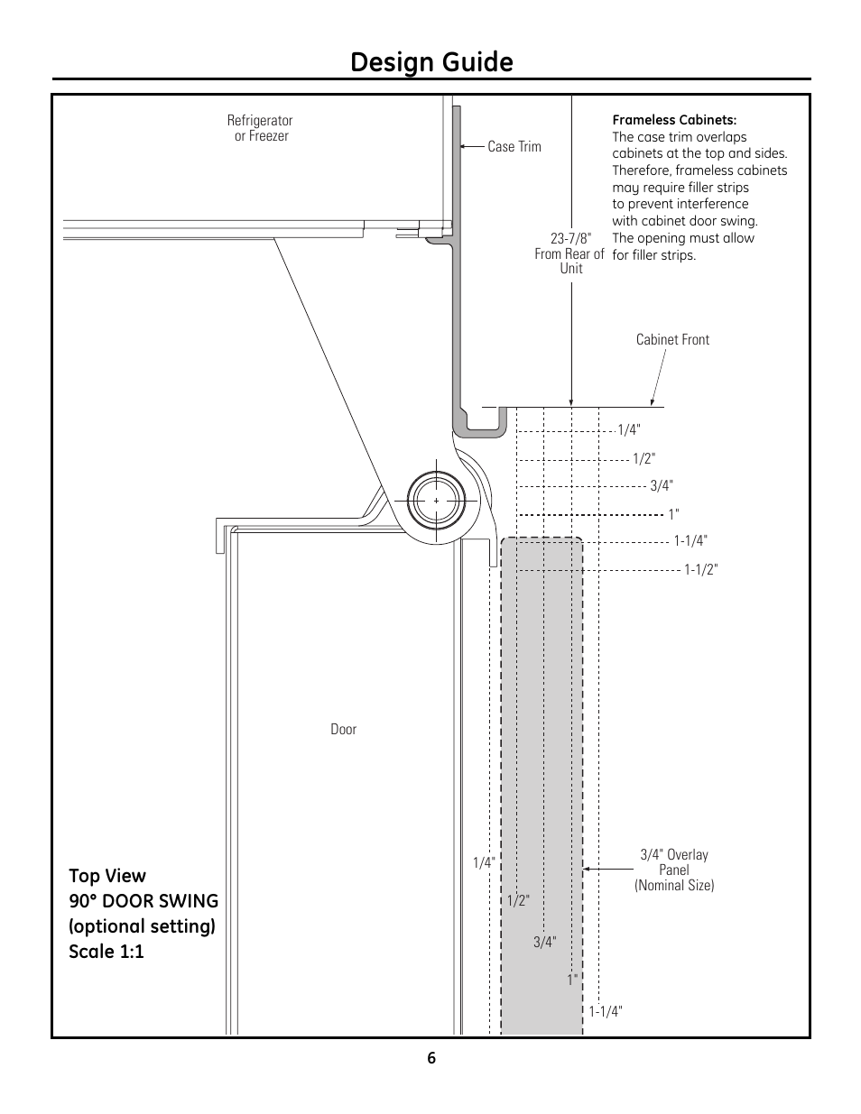 90° door swing, Design guide | GE Monogram Built-In All-Refrigerator/Freezer User Manual | Page 6 / 24