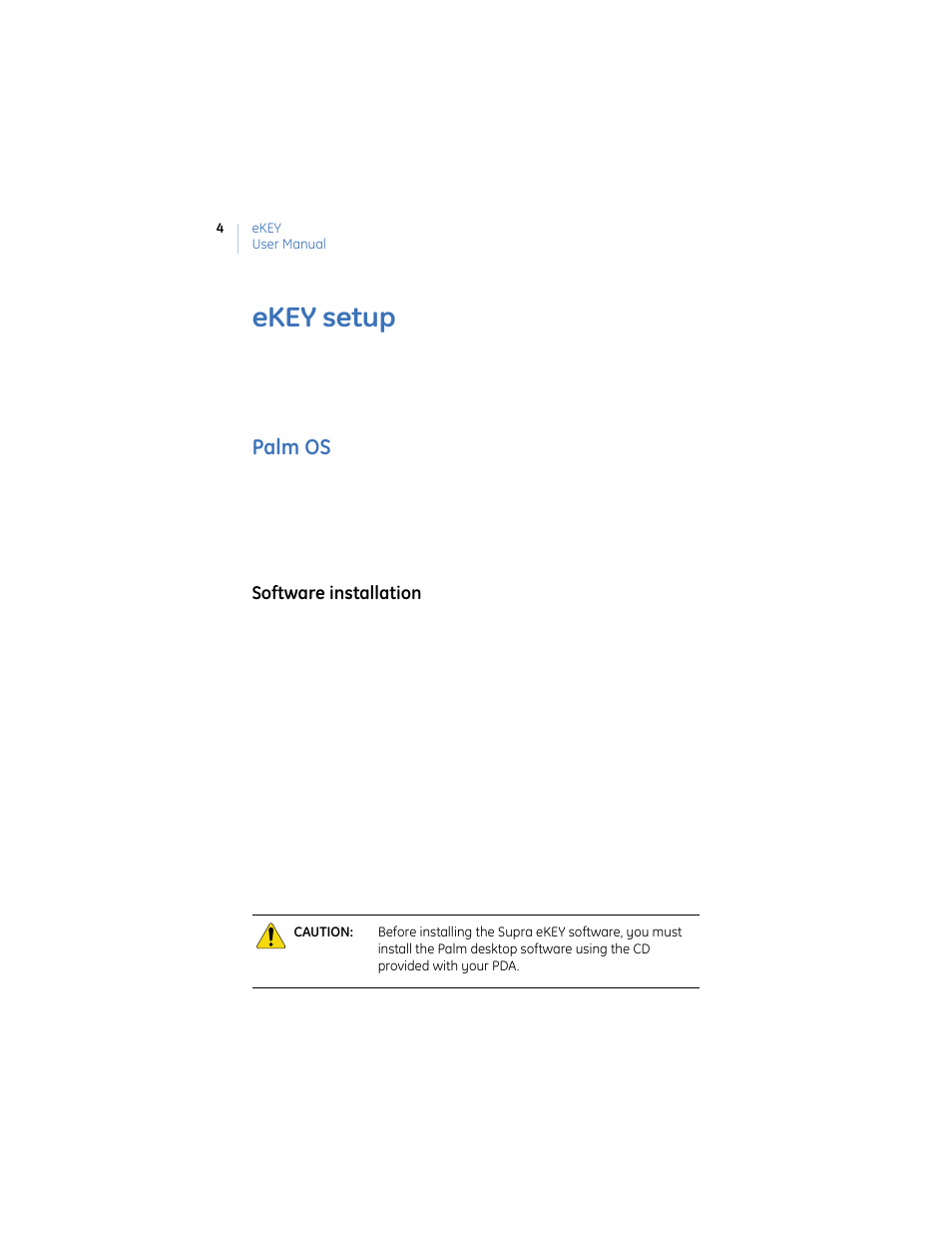 Ekey setup, Palm os | GE Monogram eKEY User Manual | Page 12 / 82