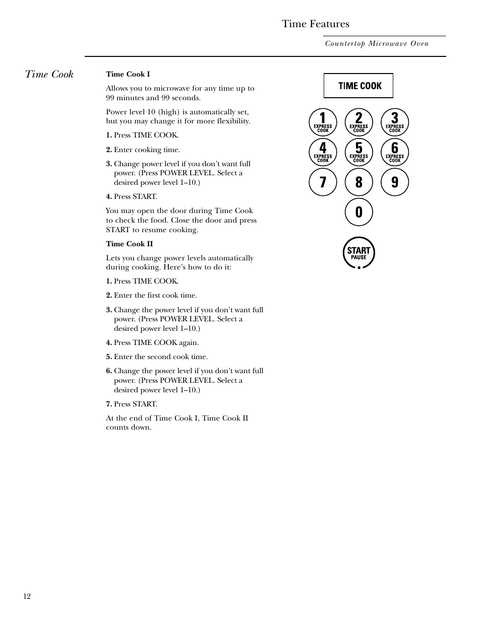 Time features, Time cook, Time features –16 | Time cook , 13 | GE Monogram ZEM200 User Manual | Page 12 / 28