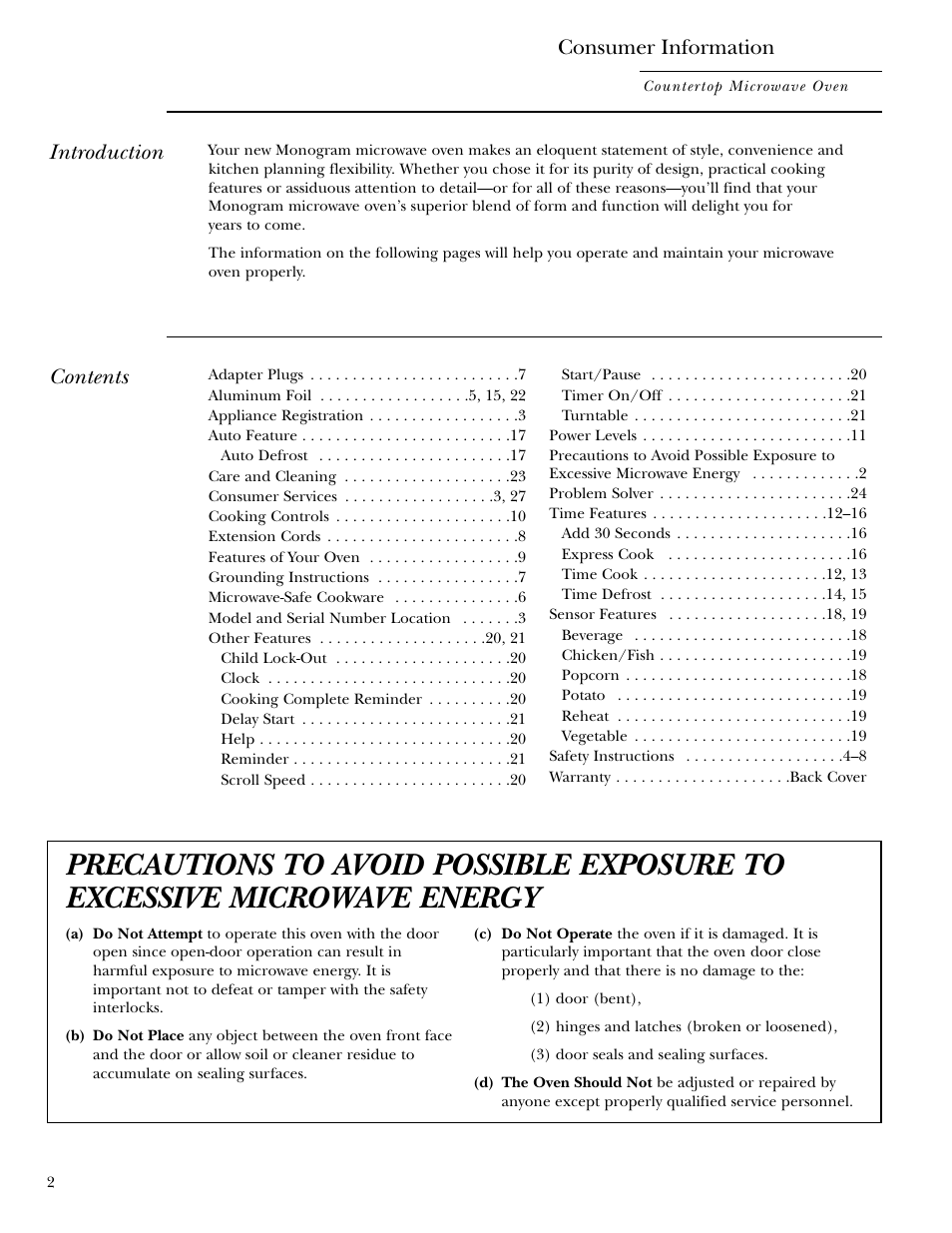 GE Monogram ZEM200 User Manual | Page 2 / 28