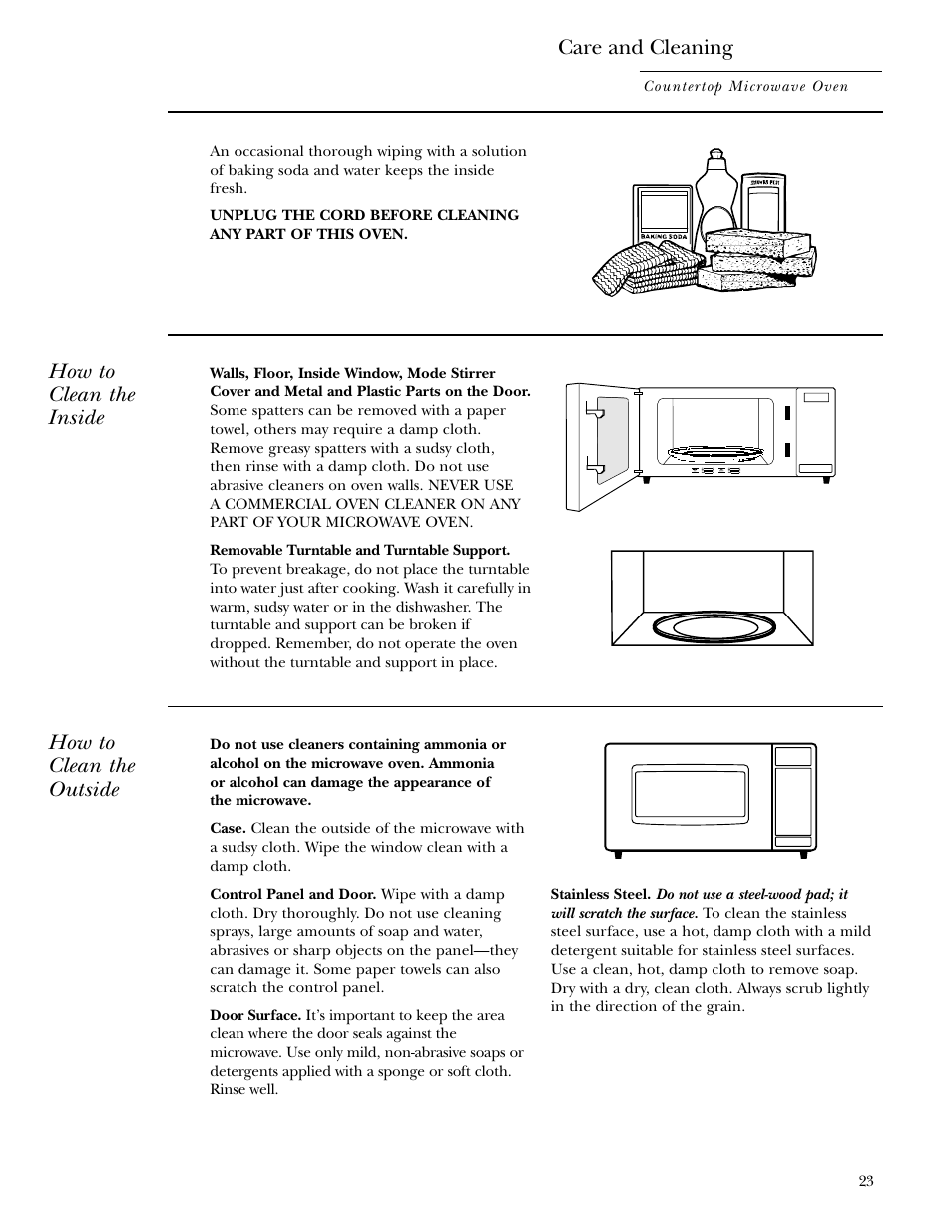 Care and cleaning, How to clean the inside, How to clean the outside | GE Monogram ZEM200 User Manual | Page 23 / 28