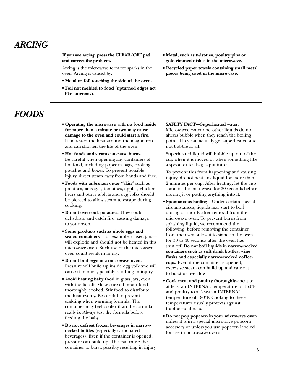 Aluminum foil, Aluminum foil , 15, 22, Foods arcing | GE Monogram ZEM200 User Manual | Page 5 / 28