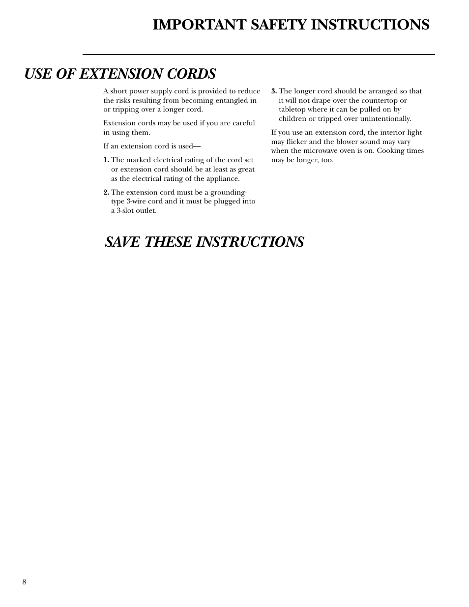 Extension cords | GE Monogram ZEM200 User Manual | Page 8 / 28