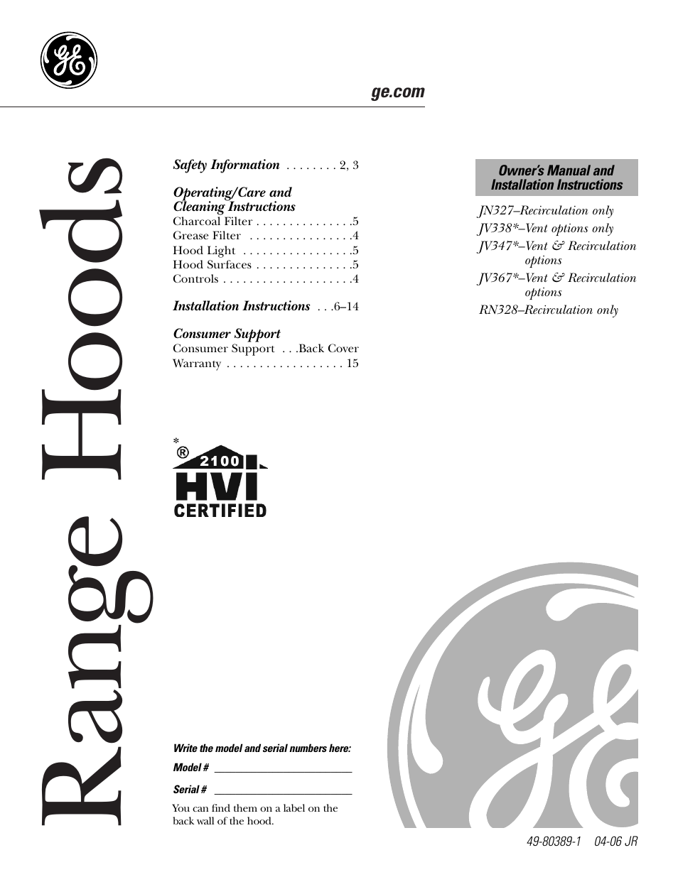 GE Monogram JN327 User Manual | 16 pages