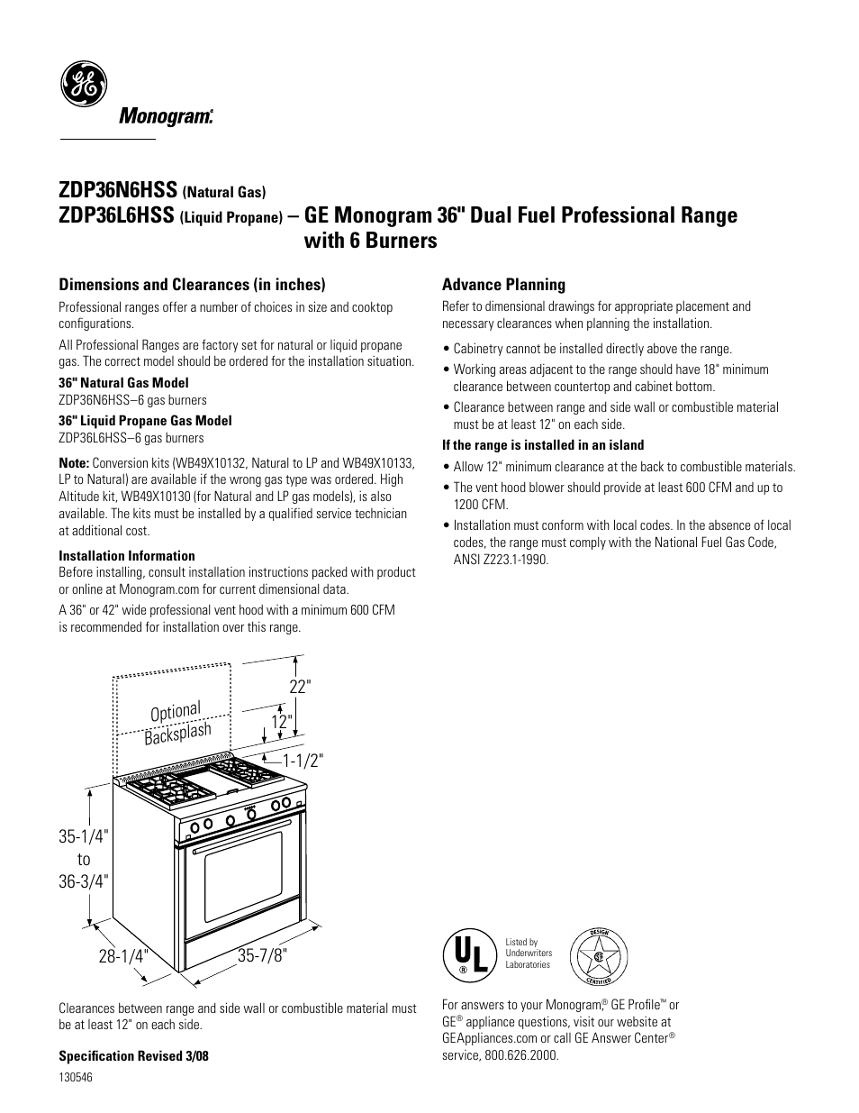 GE Monogram zDP36L6hSS User Manual | 3 pages