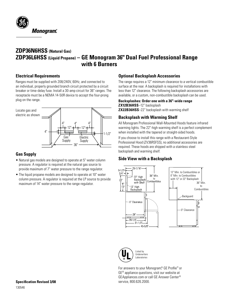 Zdp36n6hss, Zdp36l6hss | GE Monogram zDP36L6hSS User Manual | Page 2 / 3