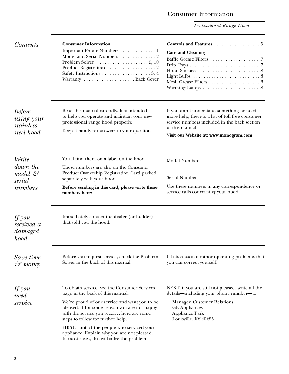GE Monogram ZV48 User Manual | Page 2 / 12