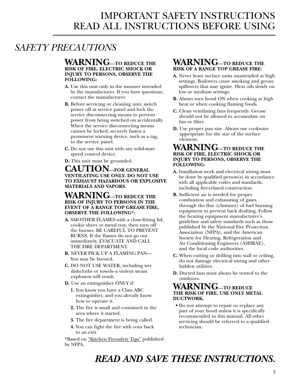 Safety instructions, Safety instructions , 4, Warning | Caution | GE Monogram ZV48 User Manual | Page 3 / 12
