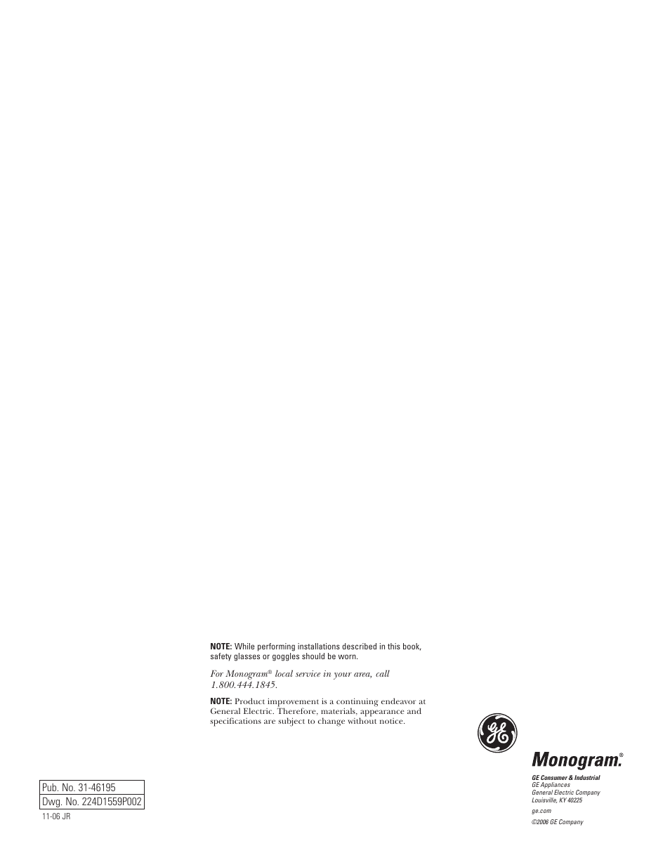 GE Monogram Side by Side Refrigerators User Manual | Page 20 / 20