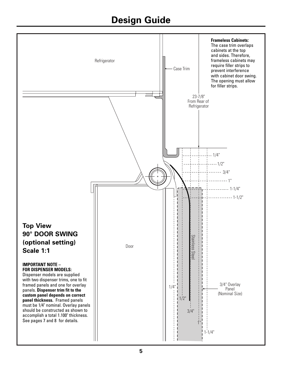 90° door swing, Design guide | GE Monogram Side by Side Refrigerators User Manual | Page 5 / 20