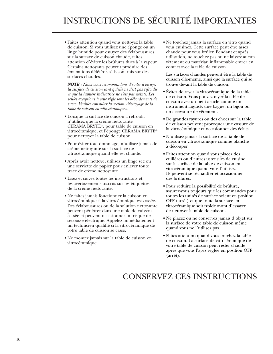 Instructions de sécurité importantes, Conservez ces instructions | GE Monogram ZGU36K User Manual | Page 10 / 24