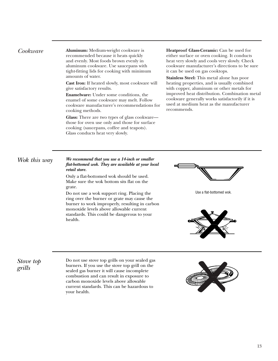 Cookware, Stove top grills, Wok cooking | Wok this way | GE Monogram ZGU36K User Manual | Page 13 / 24
