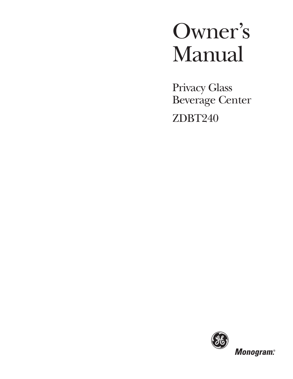 GE Monogram ZDBT210 User Manual | 20 pages