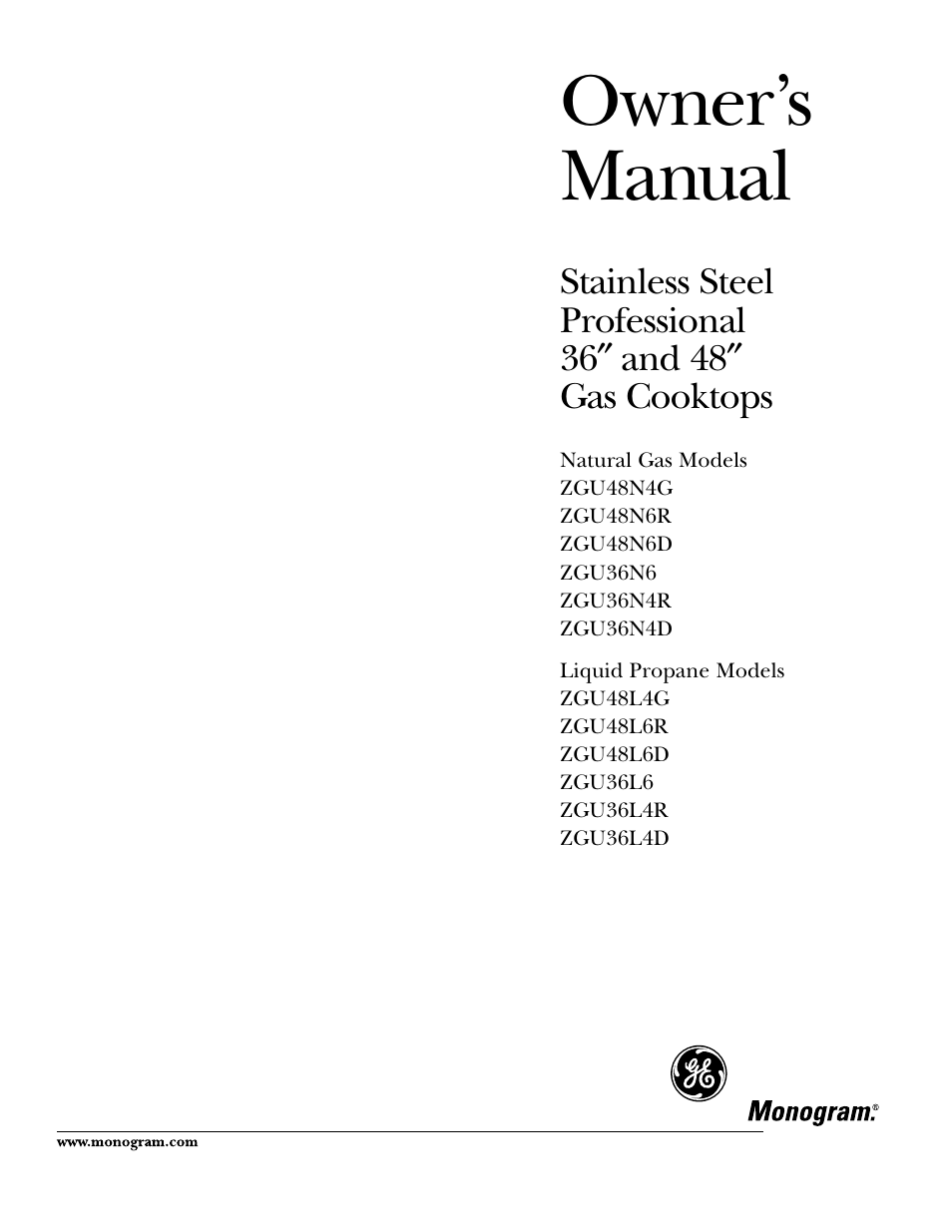 GE Monogram ZGU36L4D User Manual | 28 pages