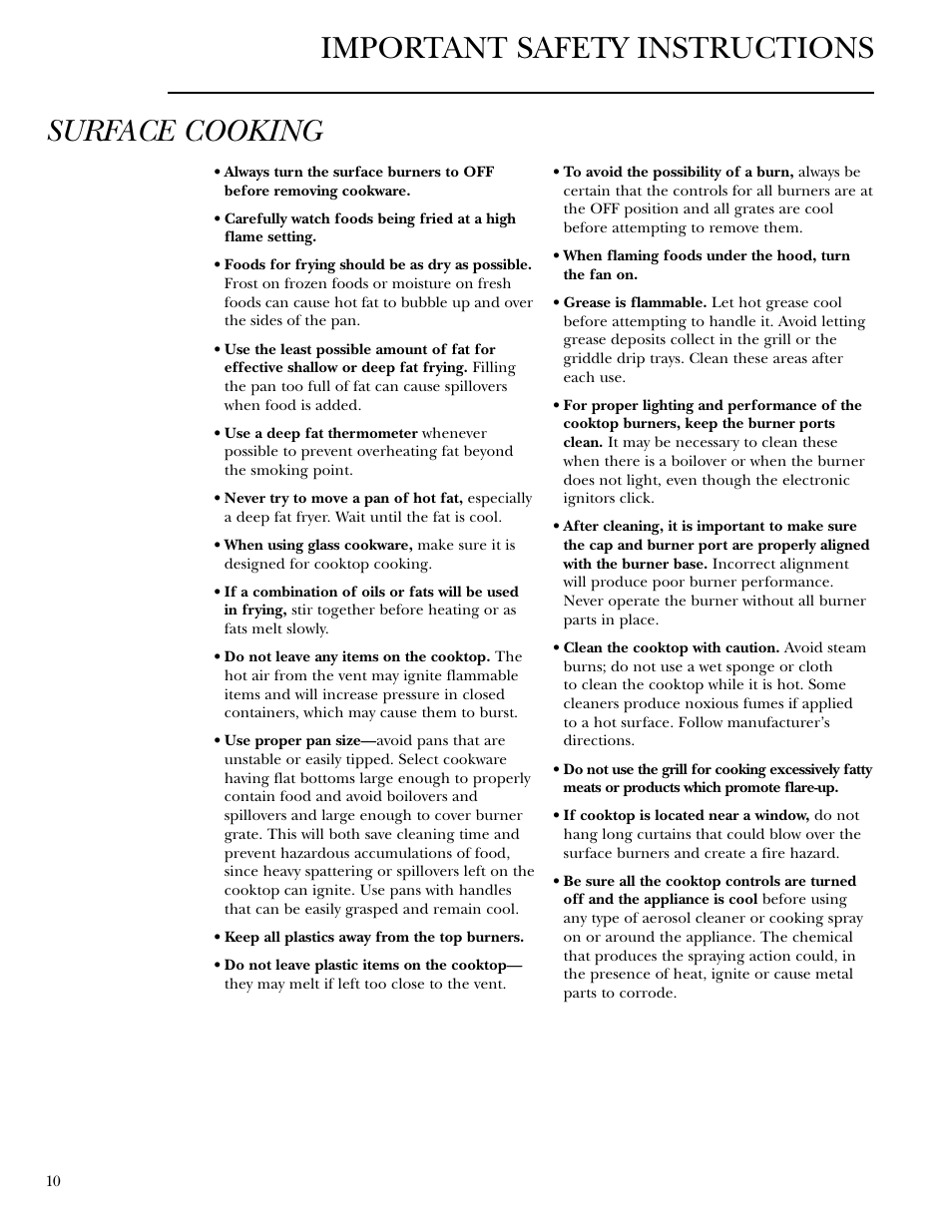 Important safety instructions surface cooking | GE Monogram ZGU36L4D User Manual | Page 10 / 28