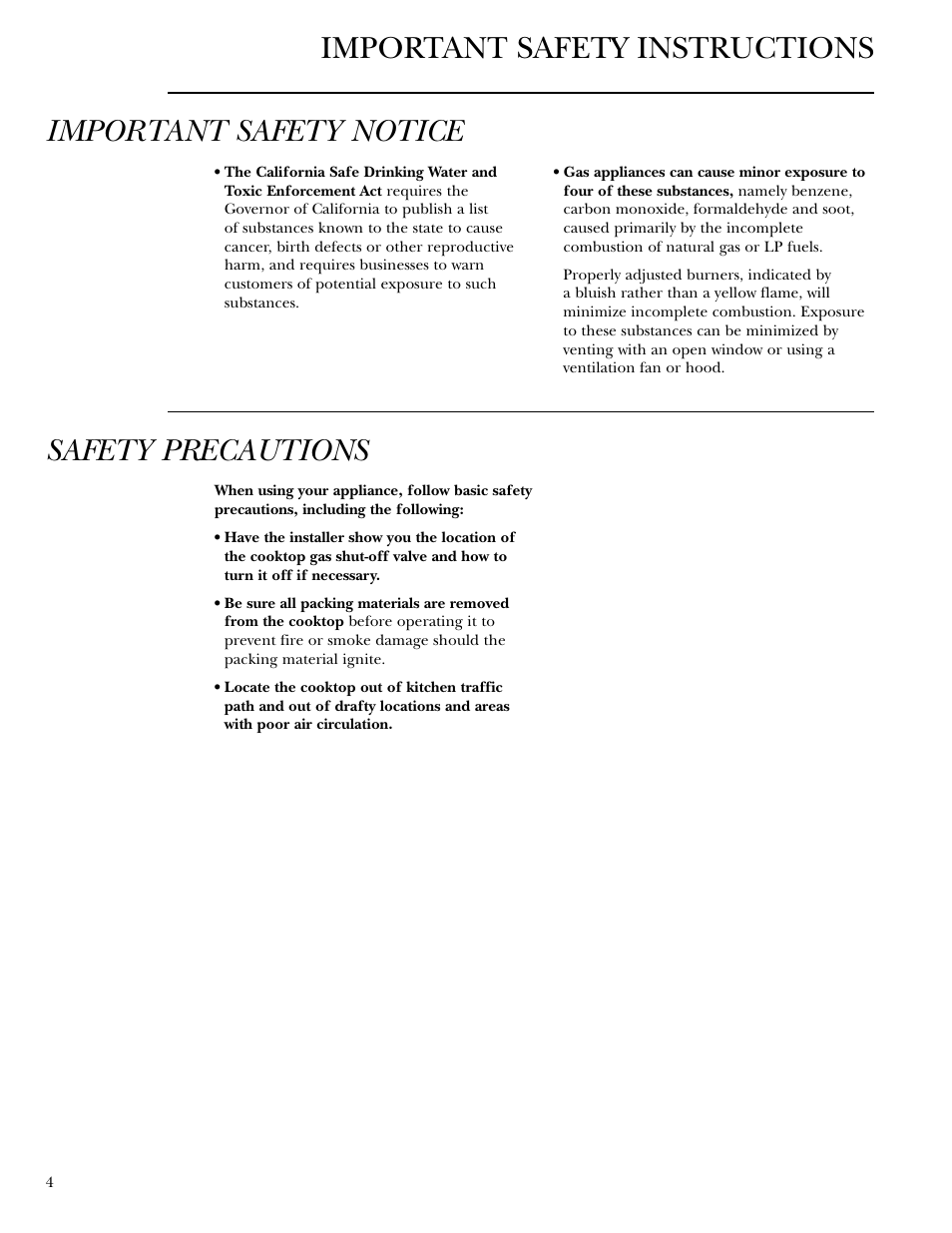 Safety instructions, Safety precautions | GE Monogram ZGU36L4D User Manual | Page 4 / 28