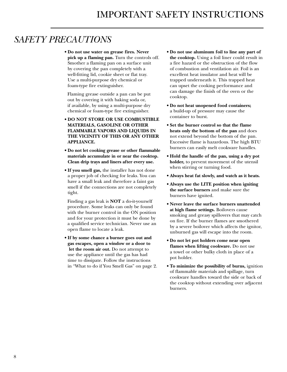 Important safety instructions safety precautions | GE Monogram ZGU36L4D User Manual | Page 8 / 28