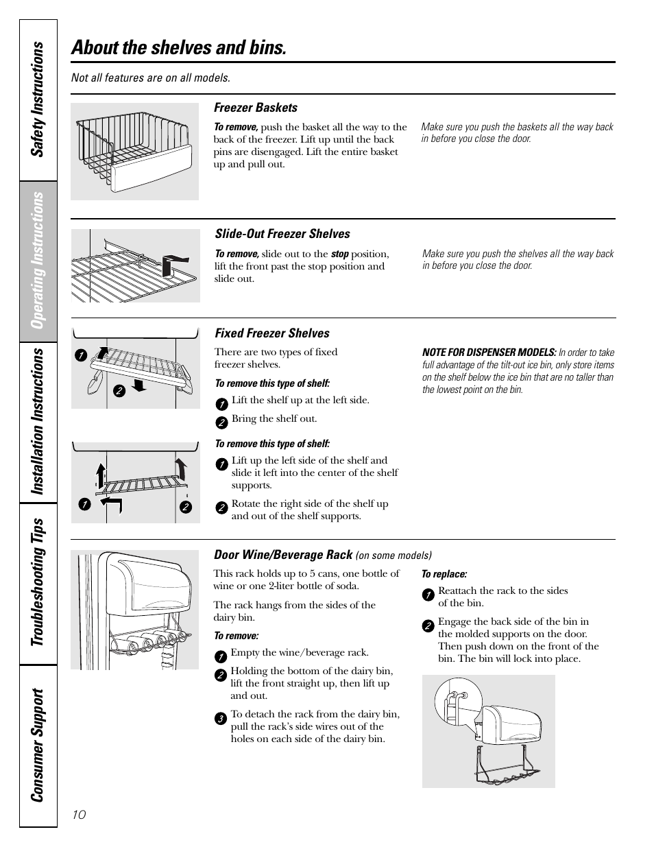 About the shelves and bins | GE Monogram 22 User Manual | Page 10 / 132