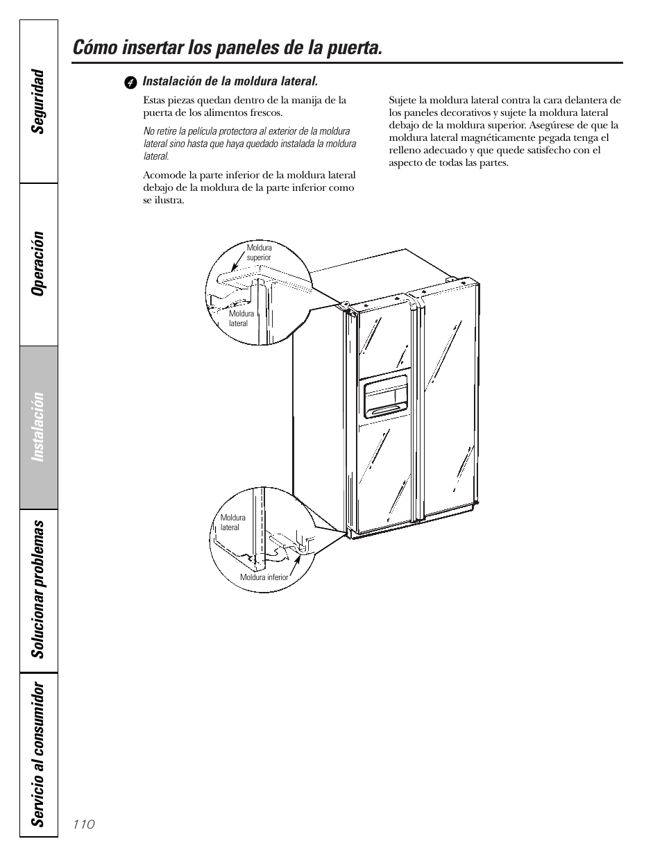 Cómo insertar los paneles de la puerta | GE Monogram 22 User Manual | Page 110 / 132