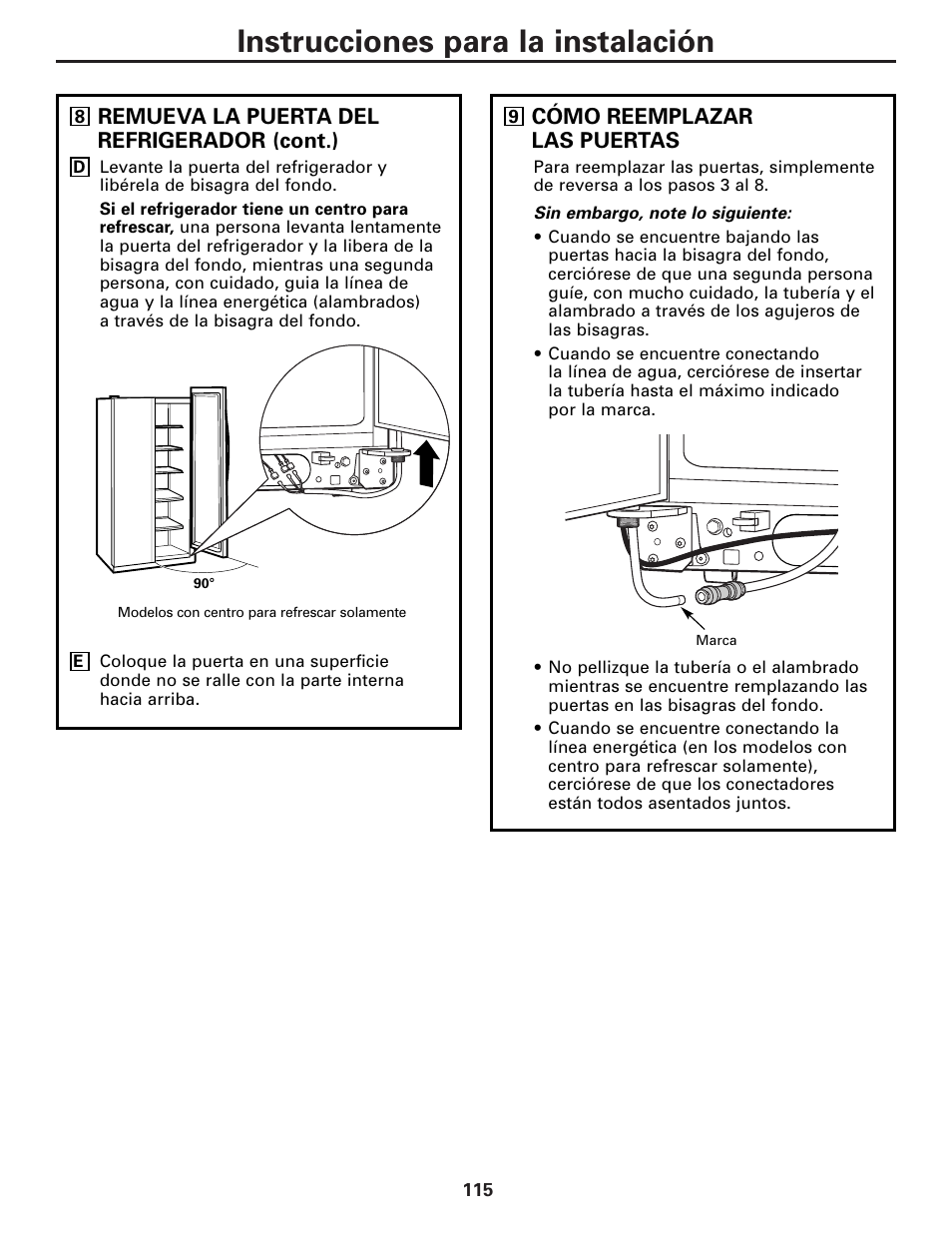 Instrucciones para la instalación | GE Monogram 22 User Manual | Page 115 / 132